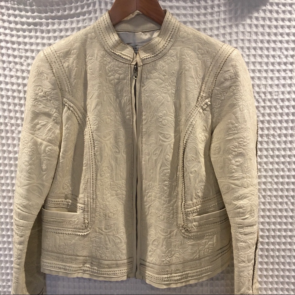 Quilted floral leather jacket.